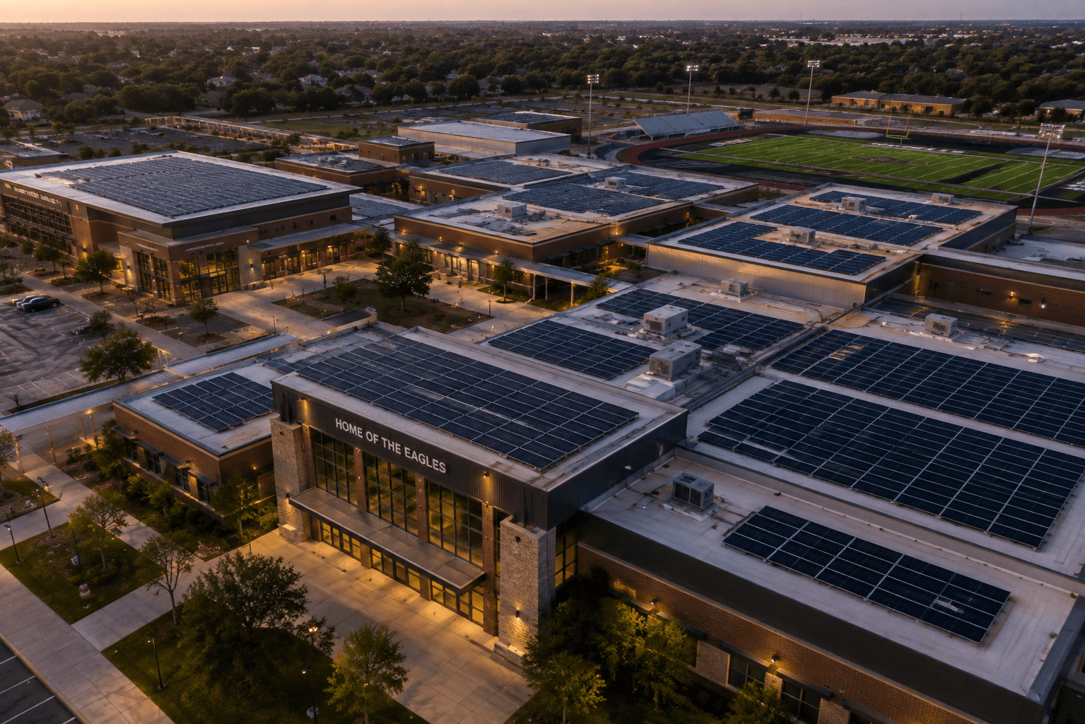 School campus building with rooftop solar